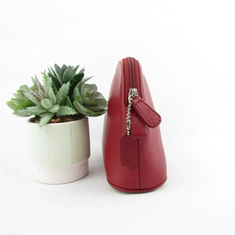 Coach Red Leather Dome Wristlet / Cosmetic Bag